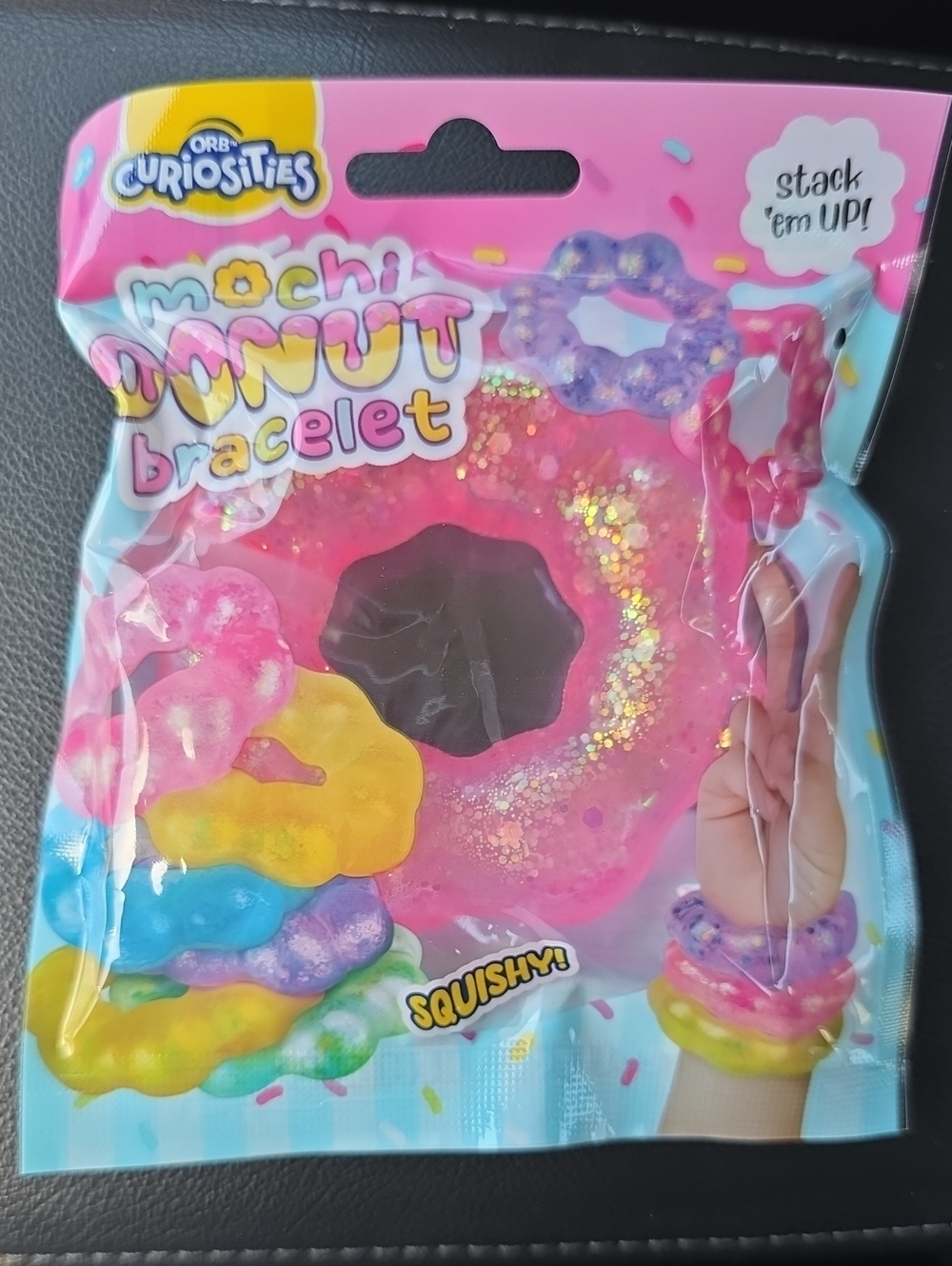ORB Curiousities Squishy - Mochi Donut Bracelet - Pink Glitter Stackable - NWT